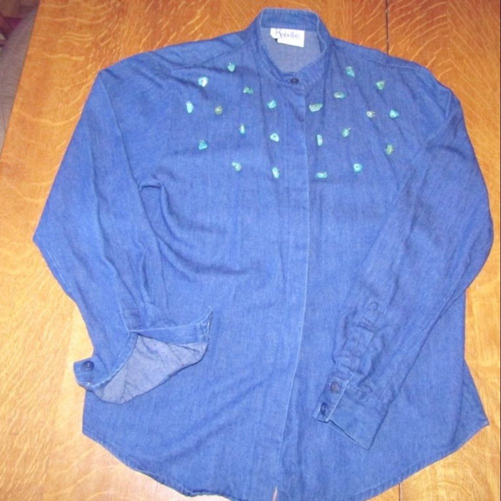 ROBELLA'S OF TEXAS TURQUOISE NUGGETS DENIM SHIRT